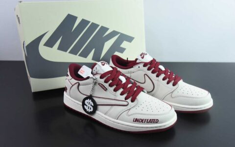 乔丹Travis Scott x Fragment Design x Air Jordan 1 Low OG SP AJ1 联名款酒红白倒钩低帮文化休闲板鞋纯原版本 货号：DF1845 - 536