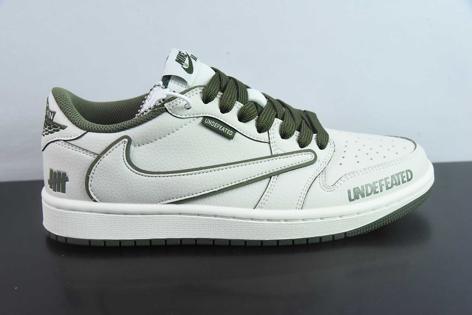 乔丹TS x Air Jordan AJ1 Low x UNDEFEATED UND联名白绿倒钩低帮文化复古篮球鞋纯原版本 货号：DF1845 - 535