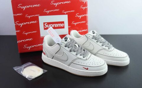 耐克Nike Air Force 1'07 Supreme联名米白印花小空军低帮休闲板鞋纯原版本  货号：CS5288-013