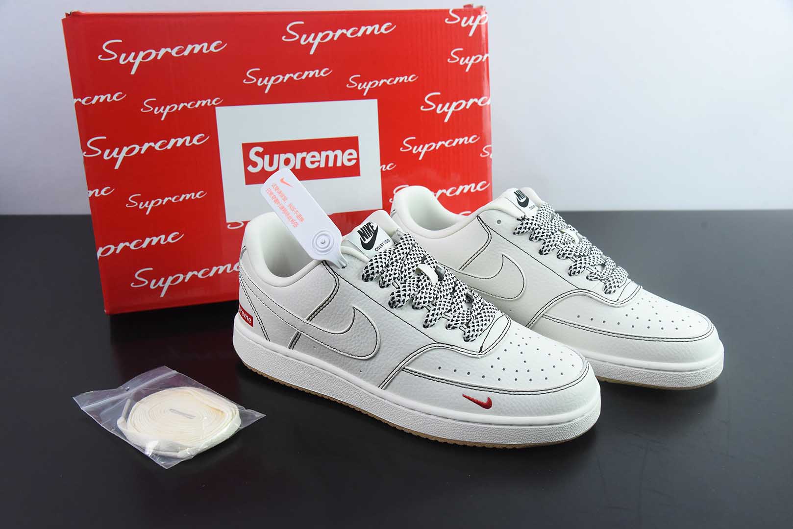 耐克Nike Air Force 1'07 Supreme联名米白印花小空军低帮休闲板鞋纯原版本  货号：CS5288-013