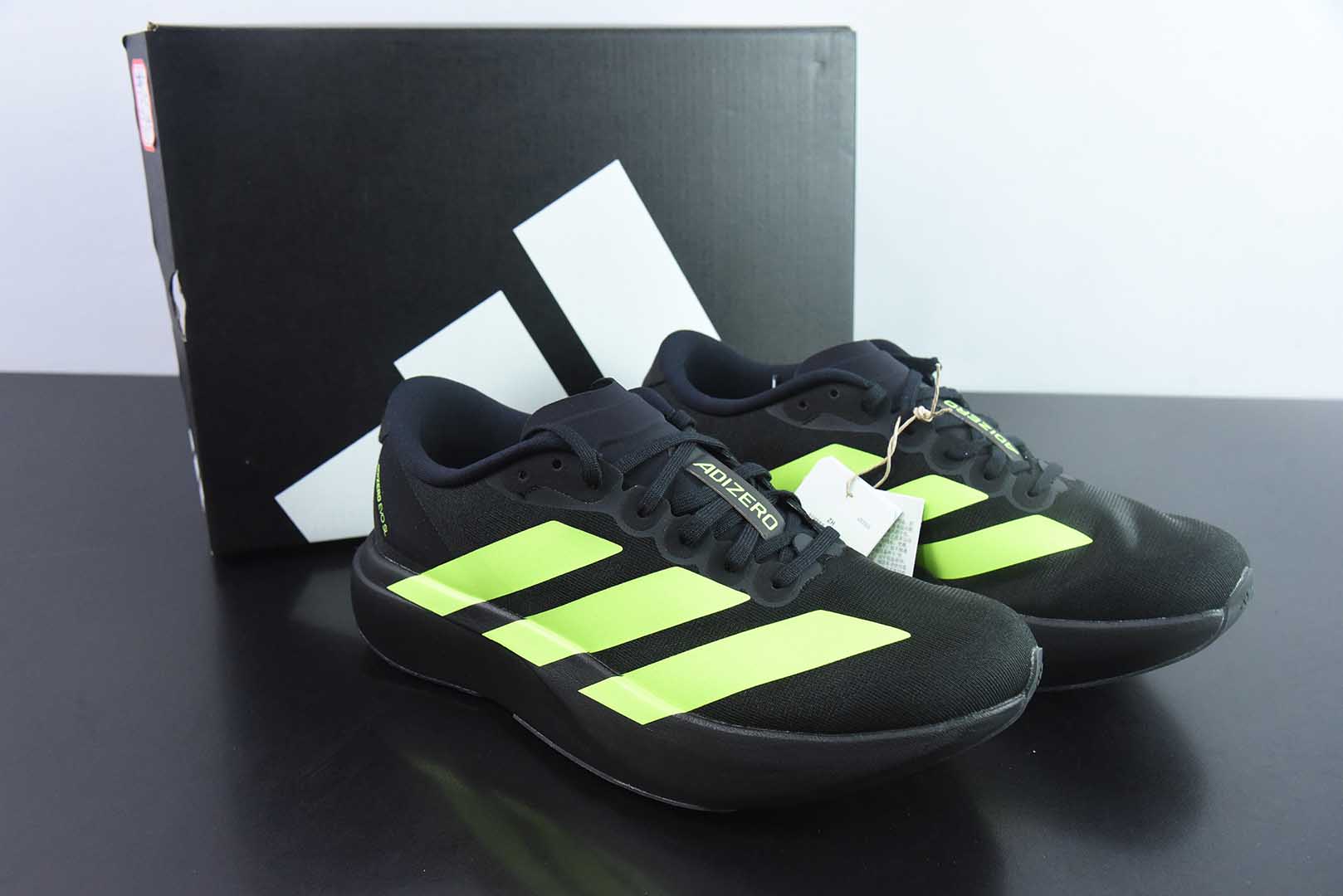 阿迪达斯Adidas Adizero Evo SL阿迪黑绿超轻透气缓震跑鞋纯原版本 货号：JR3420