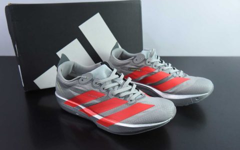 阿迪达斯Adidas Adizero Adios 9 M联名系列灰红低帮轻便透气竞速休闲运动慢跑鞋纯原版本 货号：IH5746