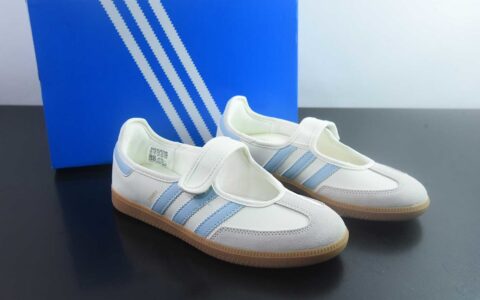 阿迪达斯 adidas originals Samba Jane 舒适柔软 玛丽珍鞋 女款 白蓝 纯原版本 货号：JR7339