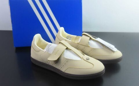 阿迪达斯 adidas三叶草 Samba Jane 魔术贴玛丽珍女鞋 复古德训平底休闲鞋 豆沙粉 纯原版本 货号：KJ3969