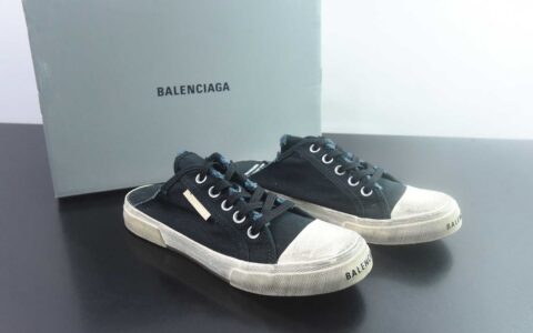 巴黎世家 Balenciaga OK版 新品PARIS磨损做旧效果休闲踩跟帆布鞋 蓝色 纯原版本 货号：688754W3RR51099 主图