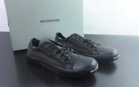 巴黎世家 Balenciaga OK版 新品PARIS磨损做旧效果休闲踩跟帆布鞋 黑色 纯原版本 货号：688754W3RR51099 主图