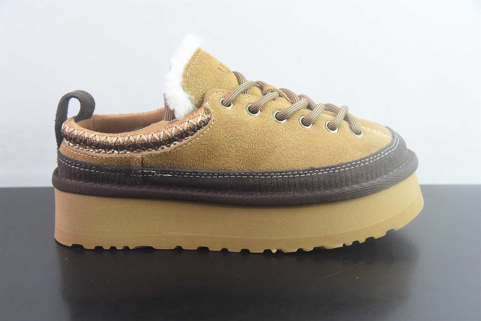 UGG W Heritage Lace-Up 系带毛毛厚底 栗色拖鞋 纯原版本 货号:1180361-SNDC 实拍细节图
