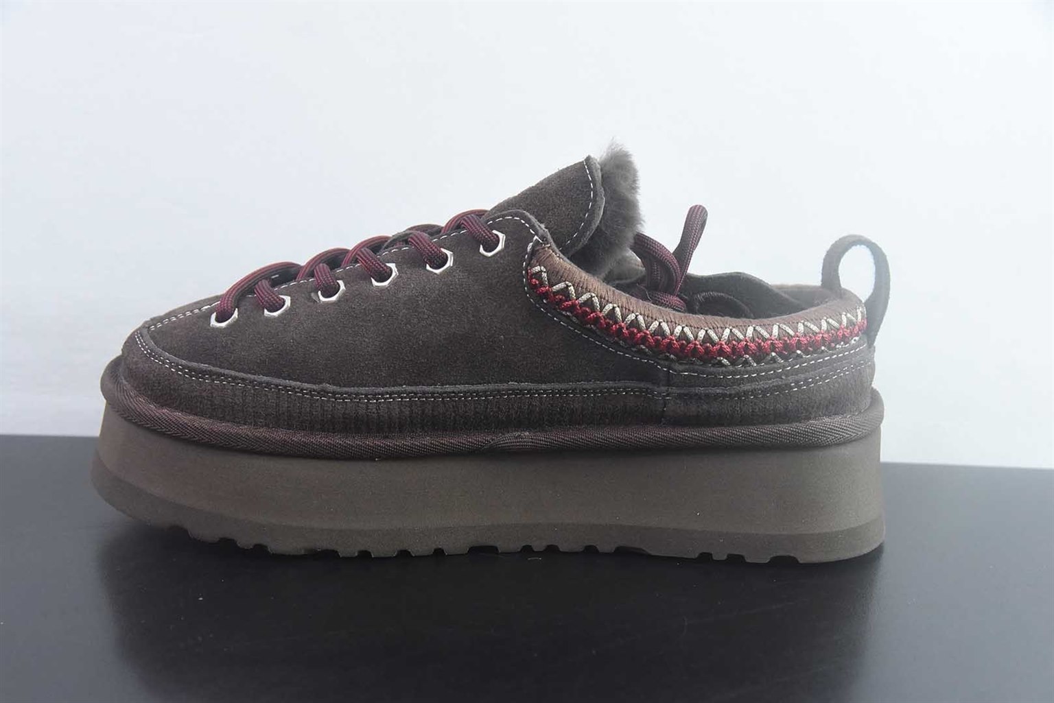 UGG W Heritage Lace-Up 系带毛毛厚底 棕色拖鞋 纯原版本 货号:1180361-SNDC 实拍细节图