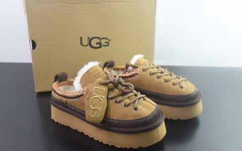 UGG W Heritage Lace-Up 系带毛毛厚底 栗色拖鞋 纯原版本 货号：1180361-SNDC