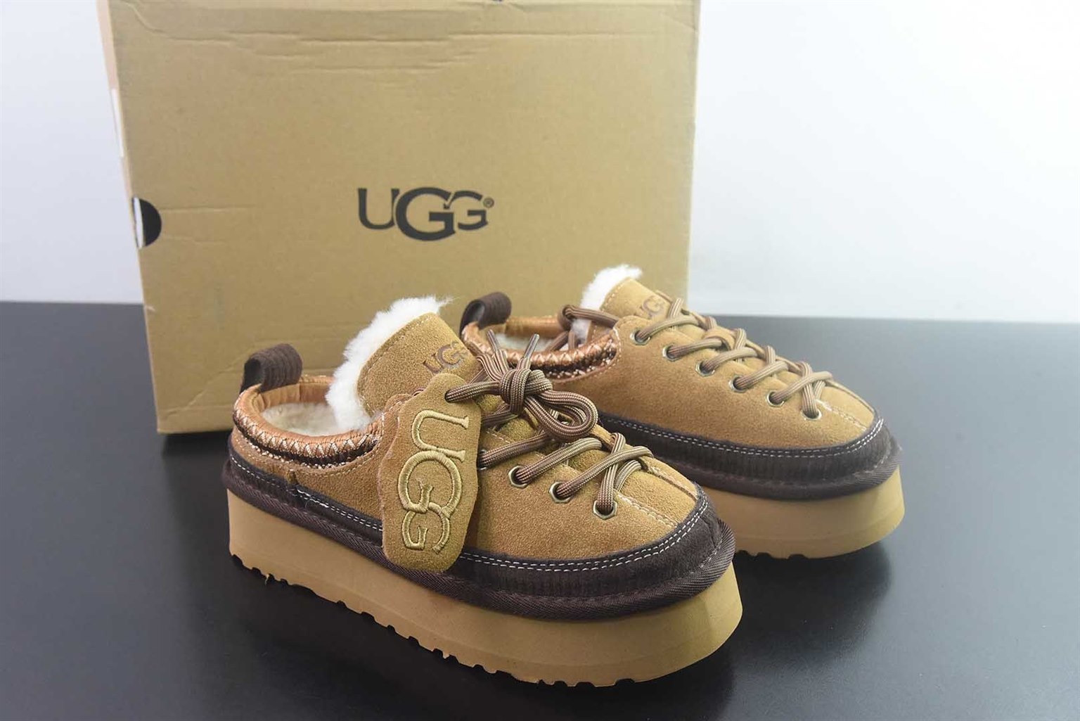 UGG W Heritage Lace-Up 系带毛毛厚底 栗色拖鞋 纯原版本 货号:1180361-SNDC 主图