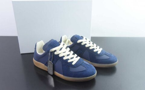 梅森马吉拉 Maison Margiela MM6 22 Classic Replica Leather Low Sneaker 系列低帮经典绅士德训平底百搭 蓝色板鞋 纯原版本 货号：SJP25805435 主图