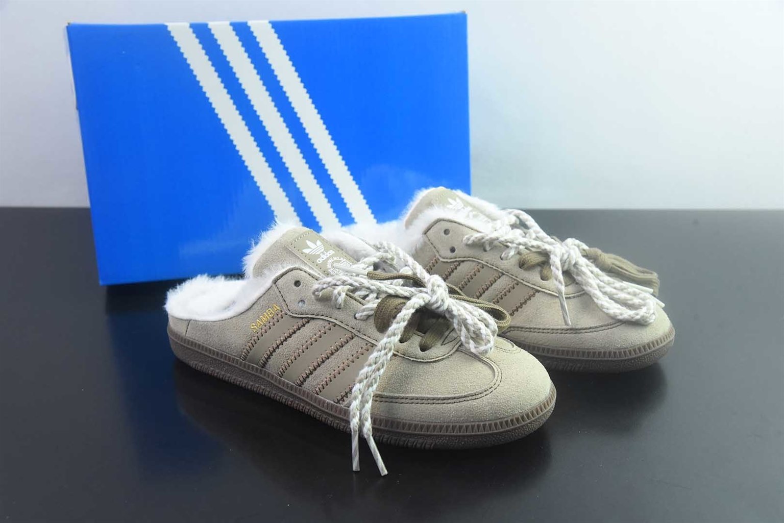 阿迪达斯 Adidas Samba OG Mule 阿迪三叶草休闲加绒一脚蹬半拖 卡其 纯原版本 货号:HP5055 主图