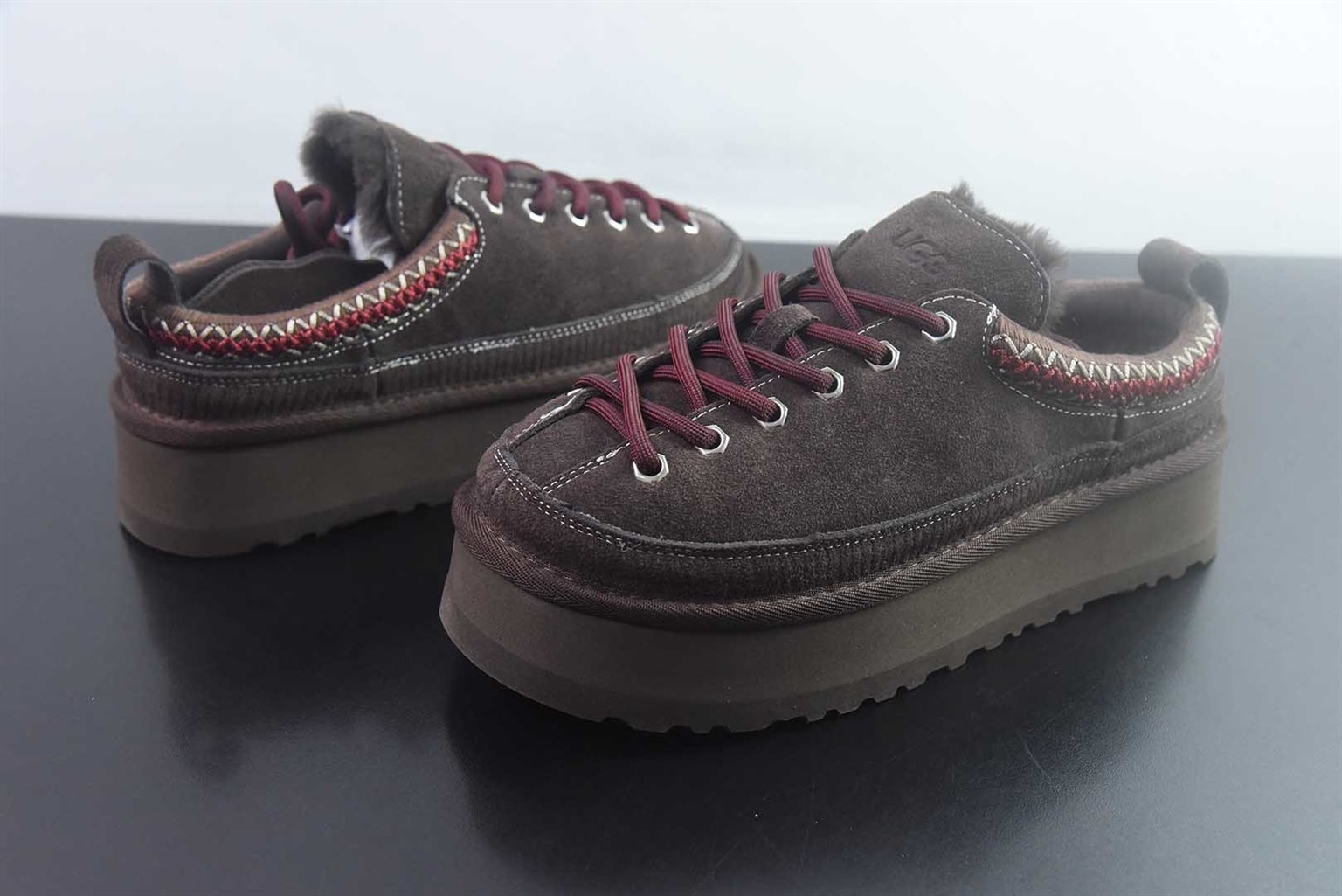 UGG W Heritage Lace-Up 系带毛毛厚底 棕色拖鞋 纯原版本 货号:1180361-SNDC 实拍细节图